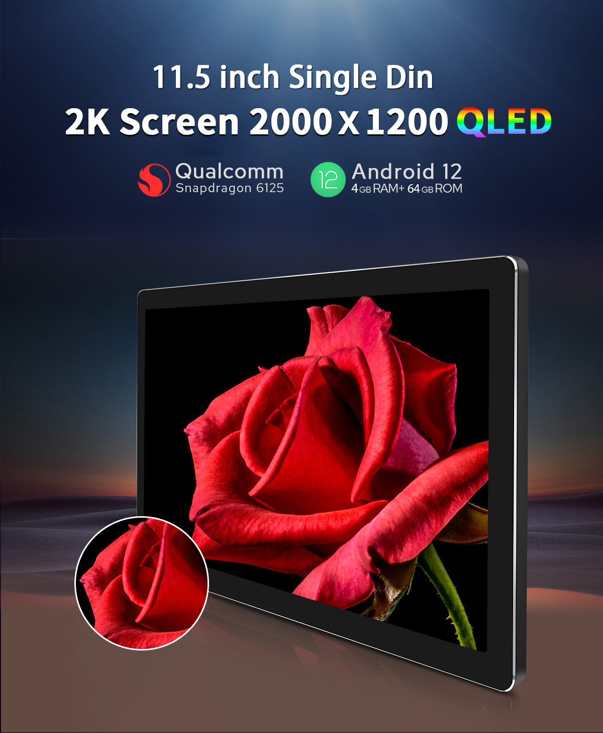  JOYING QLED 2K Touchscreen Qualcomm Android 12 11.5 inch Universal 1Din GPS Navi